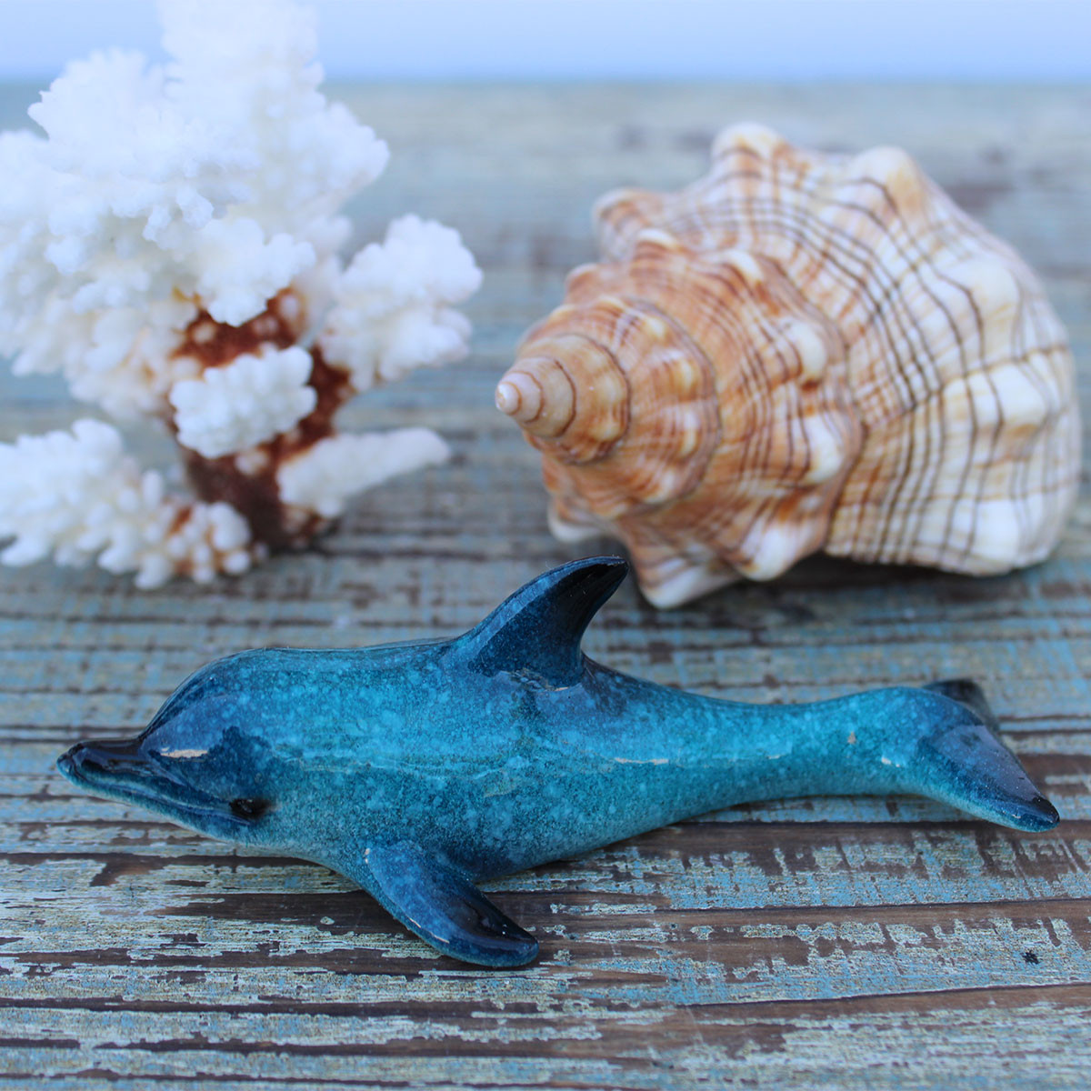 Mini Blue Dolphin Resin Figurine - Nautical Sea Decor - California