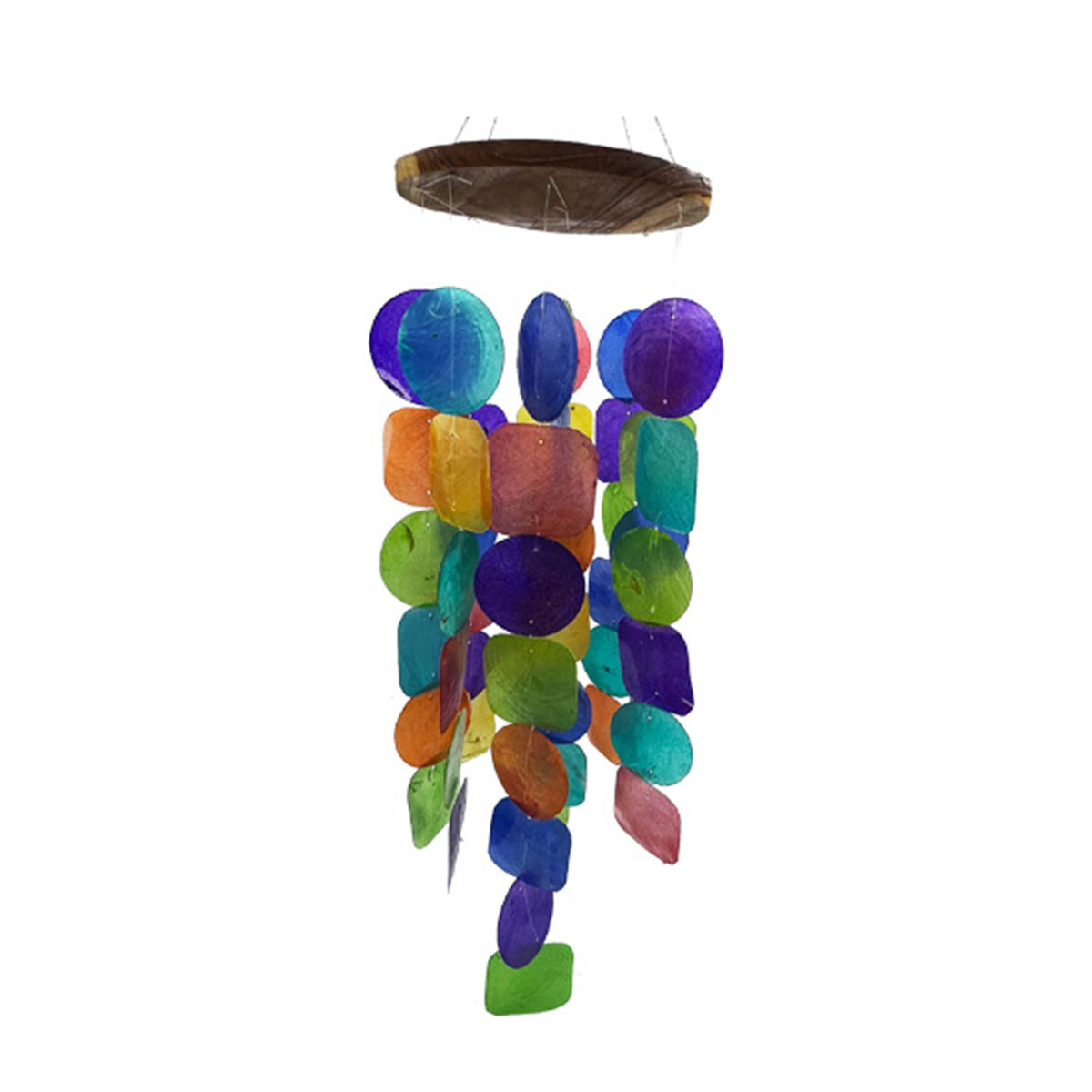 Small Rainbow Circle & Square Capiz Shell Chimes - Coastal Wind