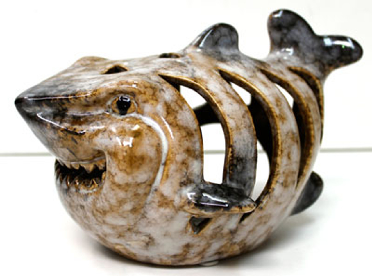 Ceramic Shark Tea Light Candle Holder - Nautical Bathroom Decor - Father's Day & Grad Gifts California Seashell Company