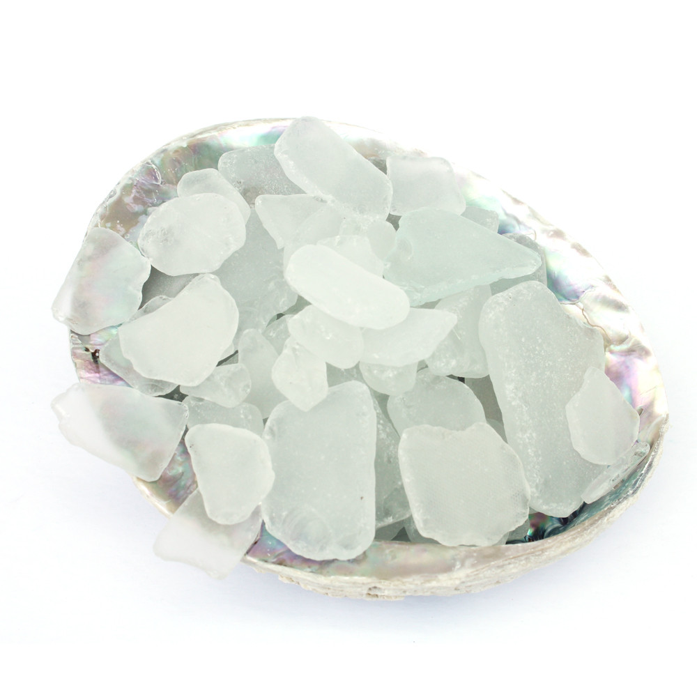 シーグラスアート＃179 kaz2点 White Sea Glass - Imitation Seaglass - California Seashell Company