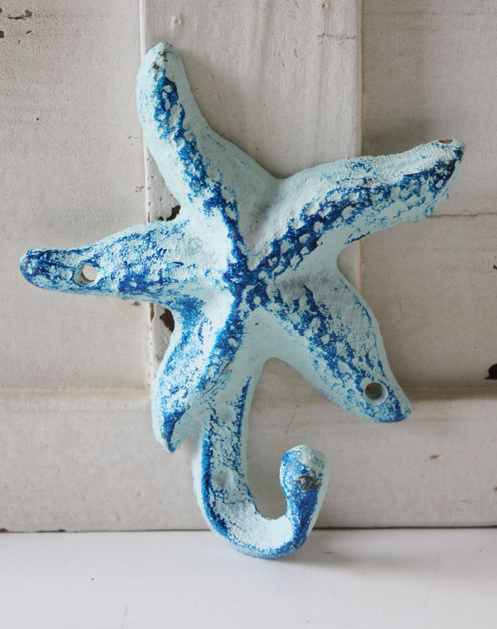 Blue Starfish Metal Wall Hook - Coastal Key Ring or Towel Hanger