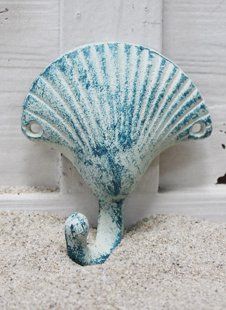 Scallop Seashell Metal Wall Hook - Coastal Key Ring or Towel Hanger ...