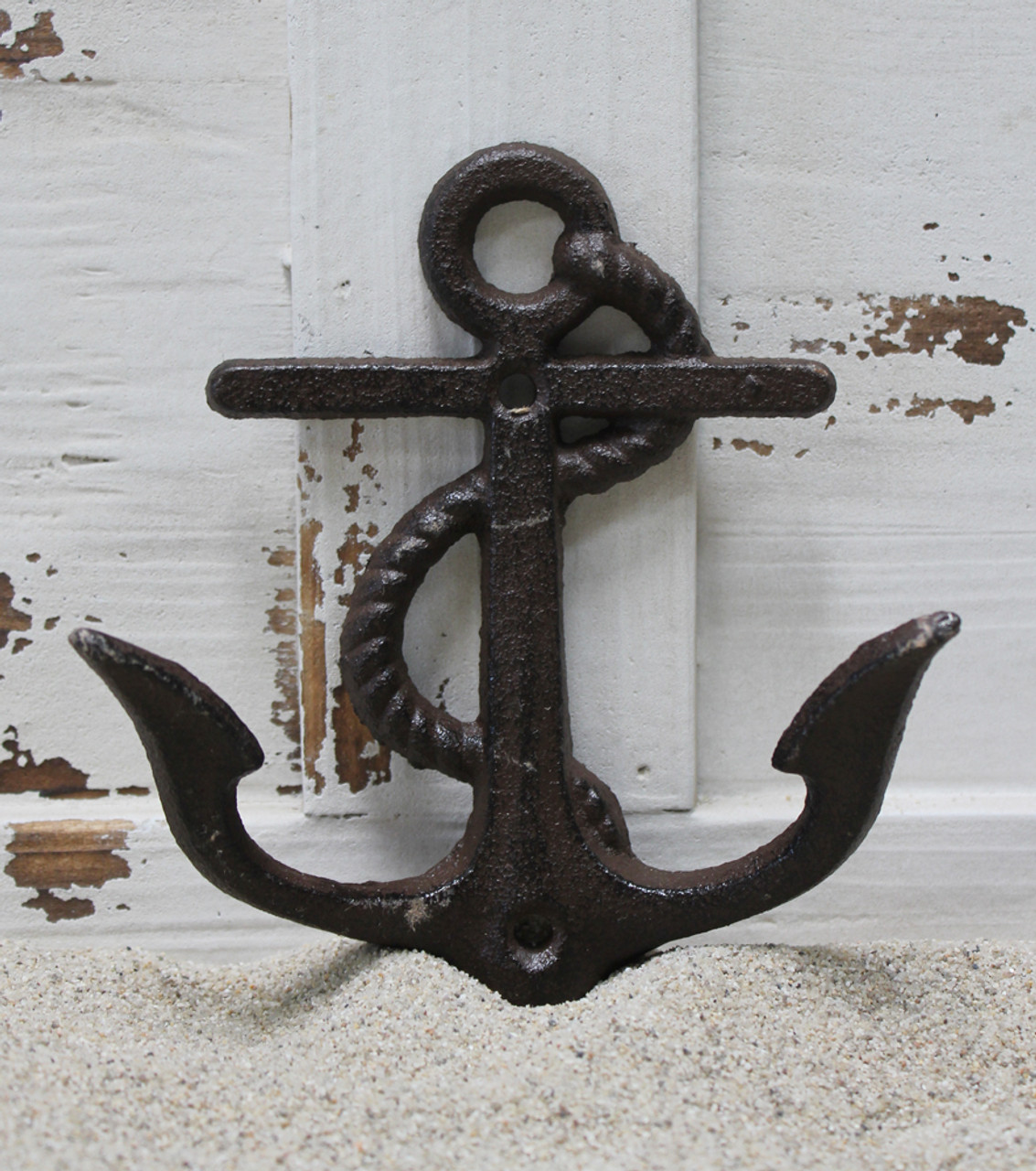 Rustic Brown Anchor Double Hook - Nautical Cast Iron Wall Hooks -  California Seashell Company