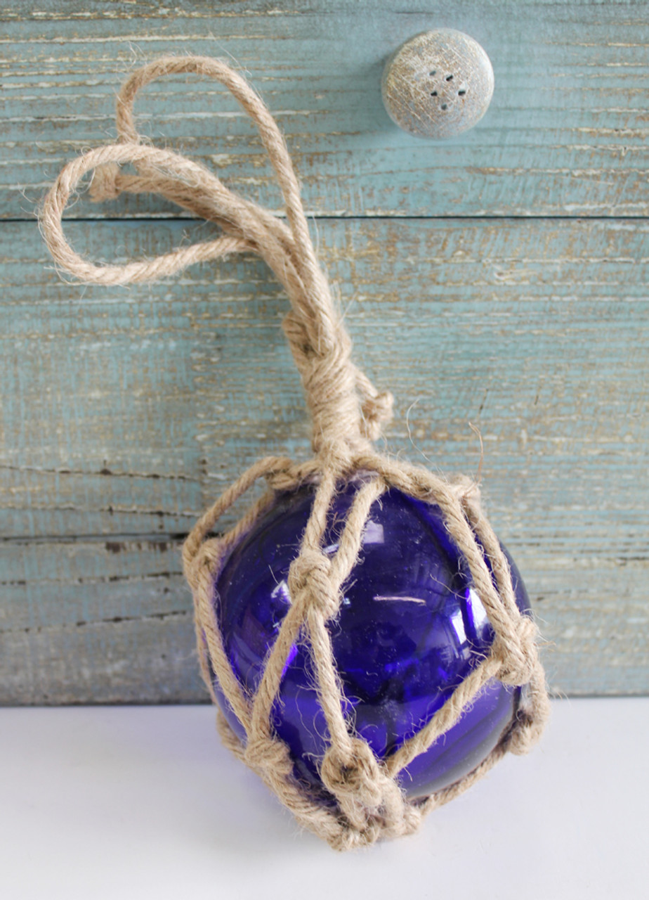 4 Dark Blue Glass Float with Rope - Nautical Themed Decor - California  Seashell Company