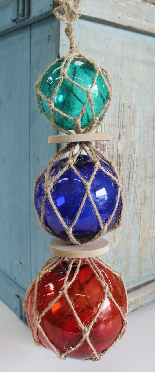 Triple Glass Floats with Rope - Nautical Themed Decor - California Seashell  Company