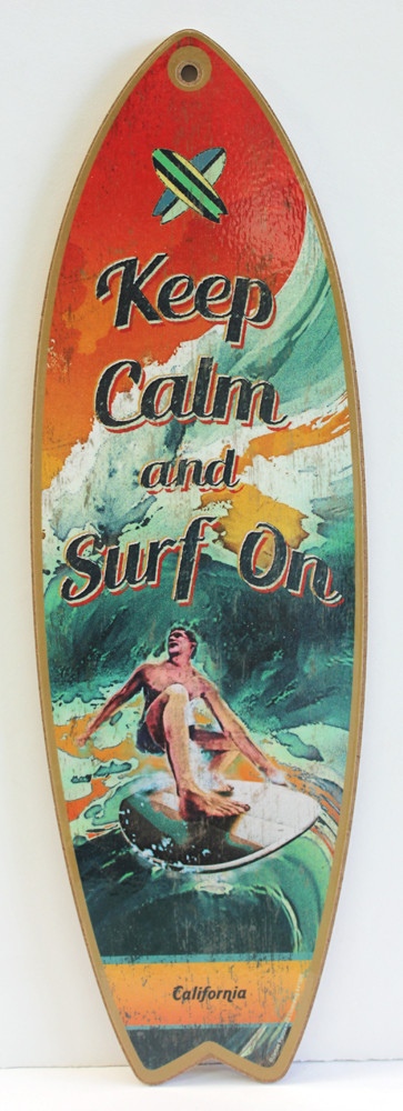 Keep Calm and Surf On Surfboard Sign - Made in the USA Wood Sign ...