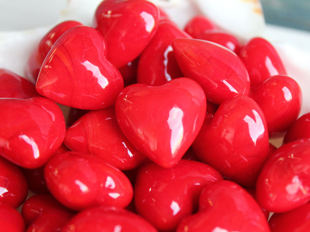 1 Small Red Glass Hearts - 1 DZ