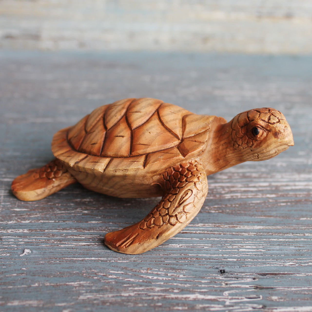 Small Sea Turtle Wood-Look Figurine - Marine Life Statue