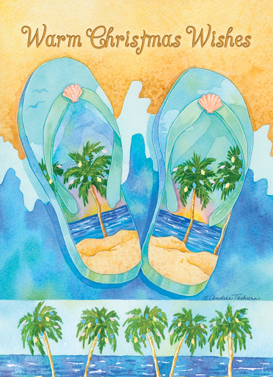 flip flops with palm tree logo