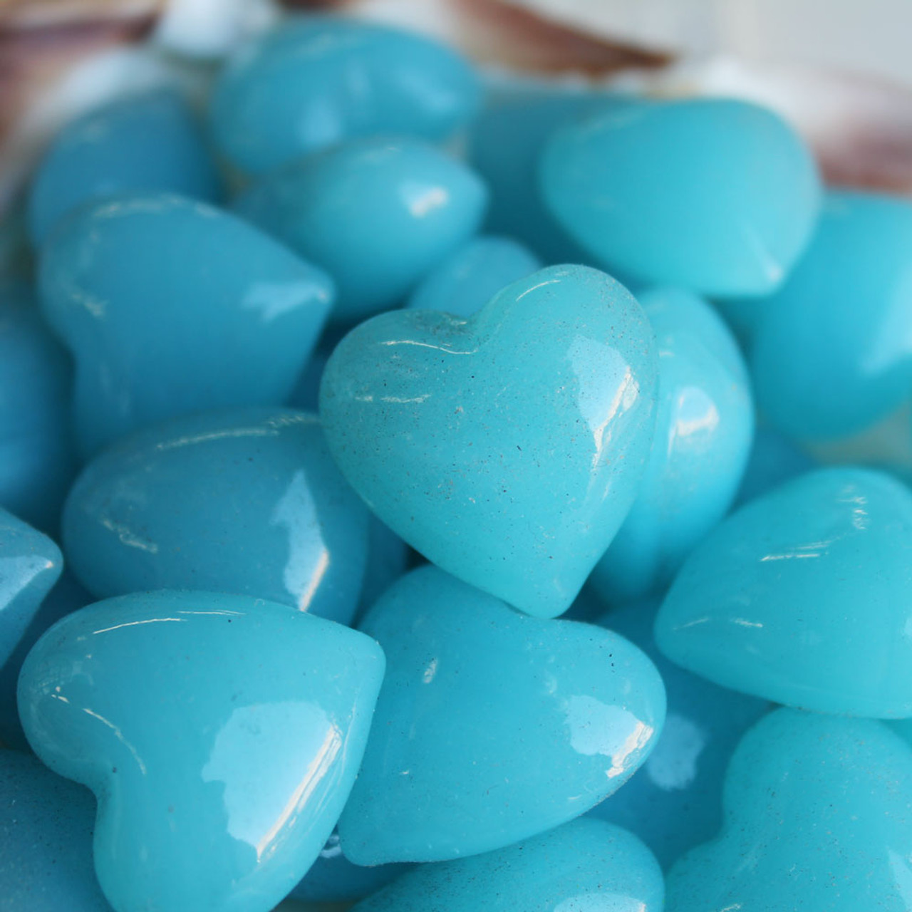 Small Light Blue Glass Hearts - Beach Wedding & Party Favors