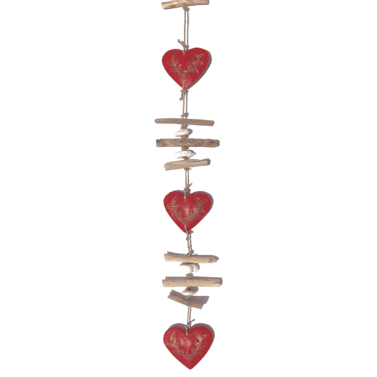 Wood Heart Beach Mobile - Coastal Heart Garland - California Seashell Co