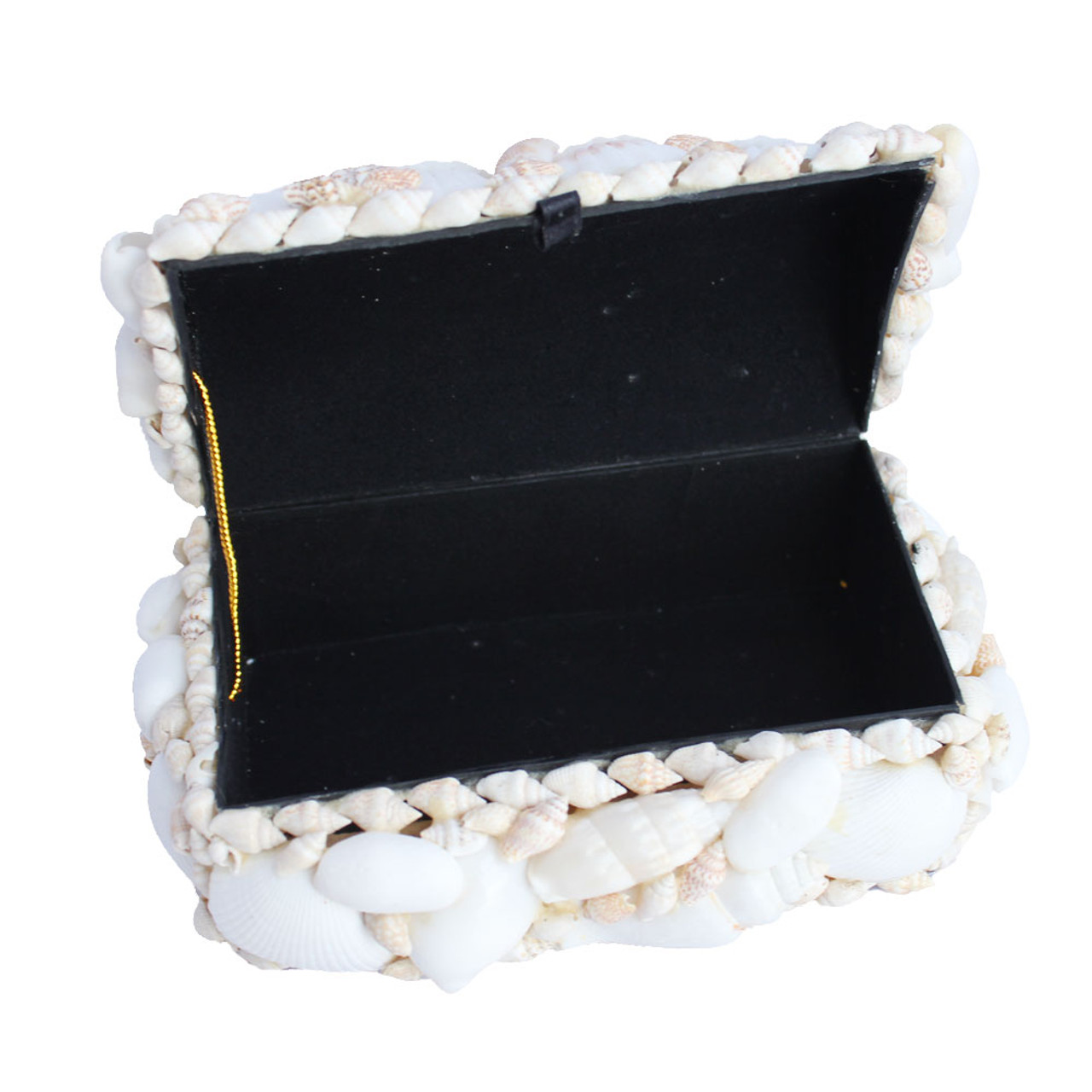 White Seashell Jewelry Treasure Chest Box~Sand Finish,Starfish,Shells~6"X4"X2" 
