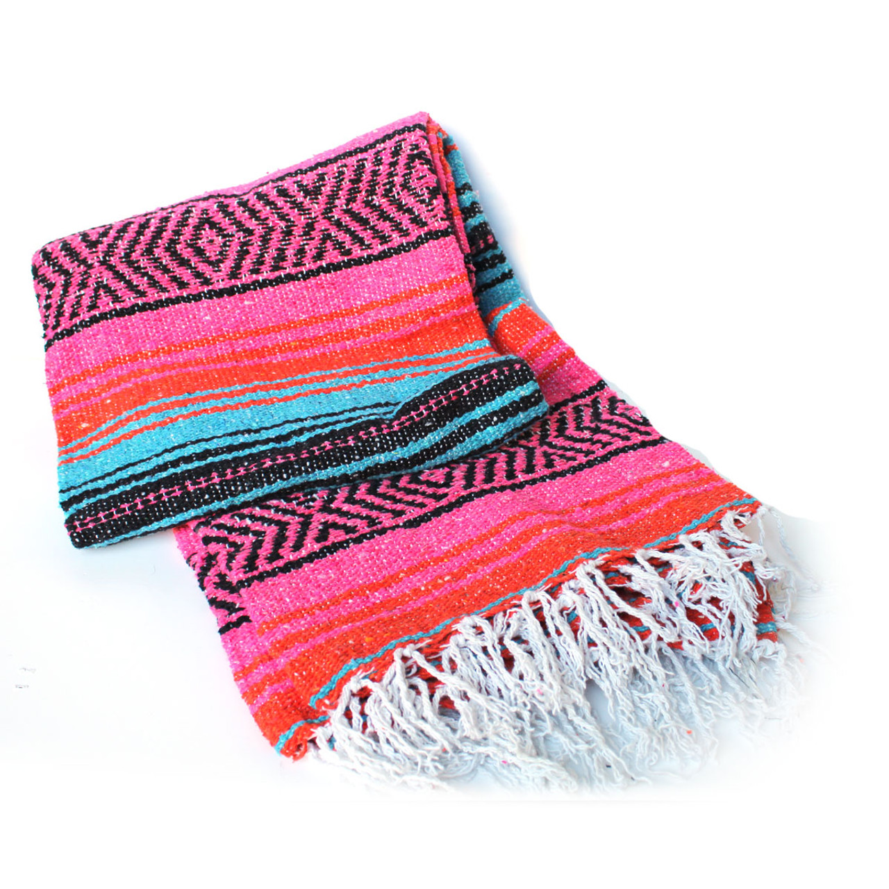 Hot Pink Blue Beach Yoga Blanket Mexican Falsa Blanket California Seashell Company