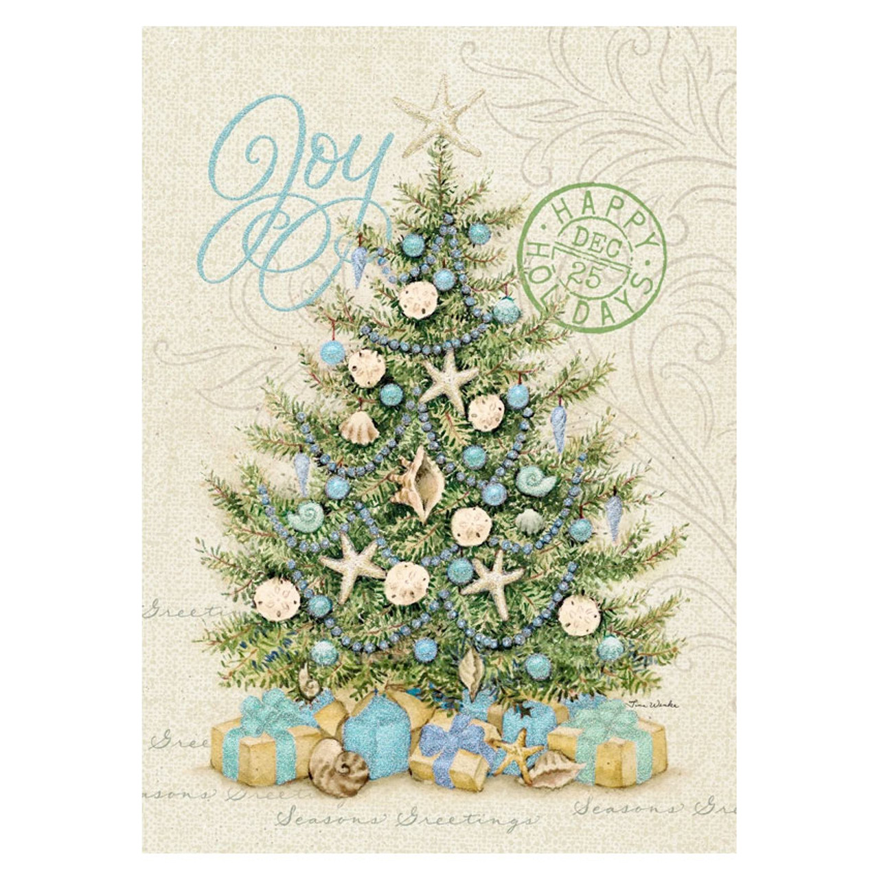 Joy Glitter Seashell Tree Christmas Cards