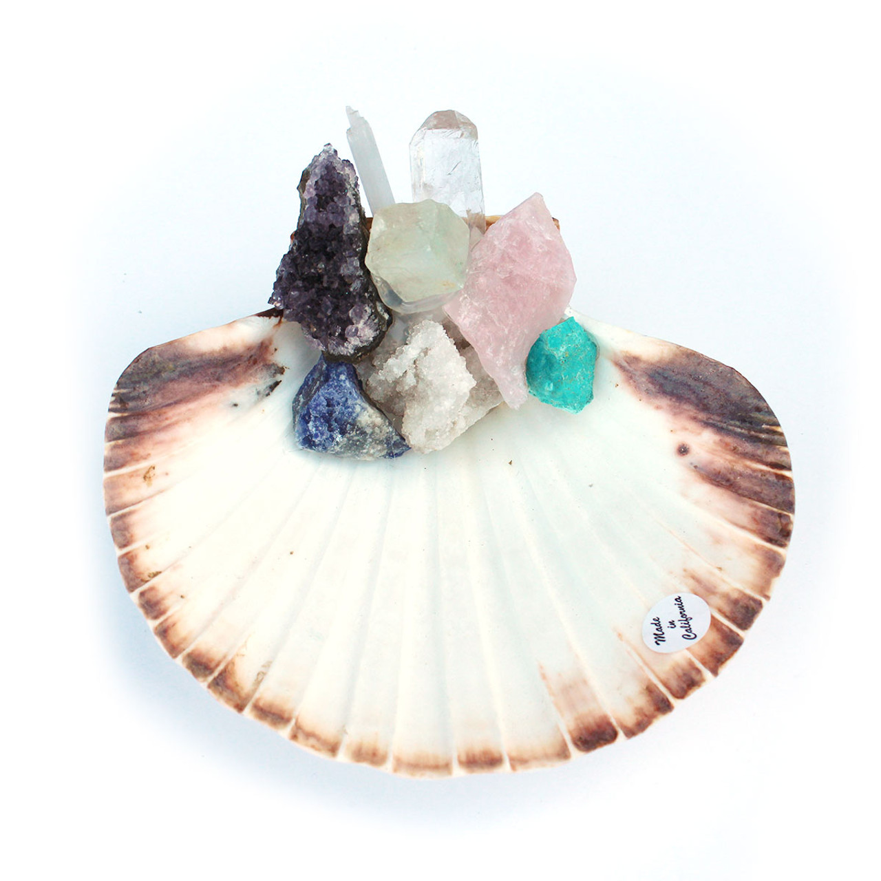 Hand-Crafted Scallop Ring Dish with Rocks & Crystals - California Seashell  Co