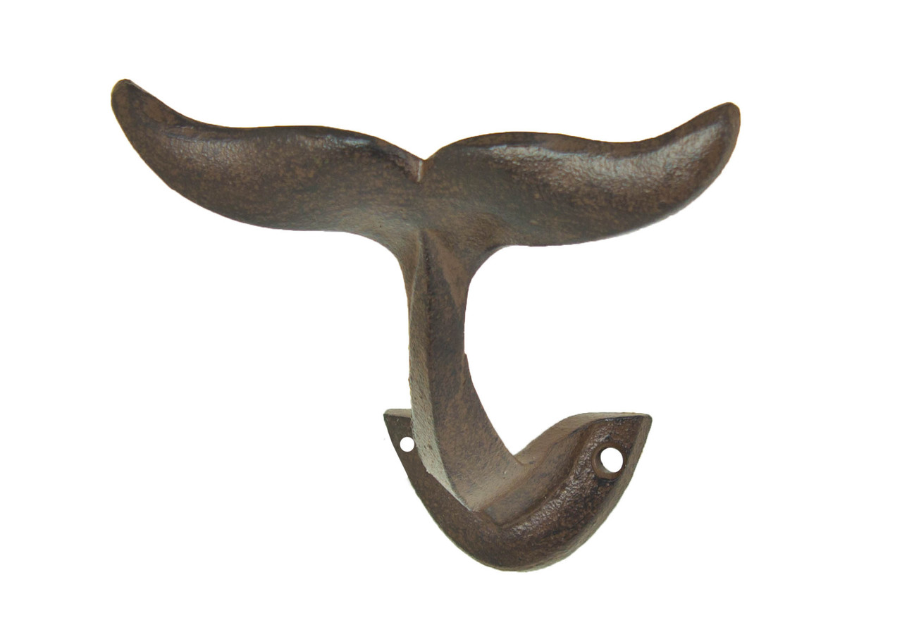 Rust Whale Tail Iron Wall Hook - Nautical Key Ring or Towel Hanger