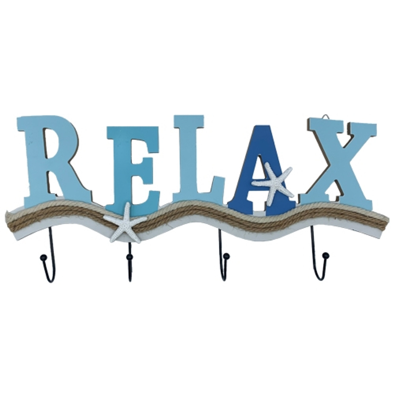 Relax Word Rope Sign with Hooks- Coastal Home Wall Hooks