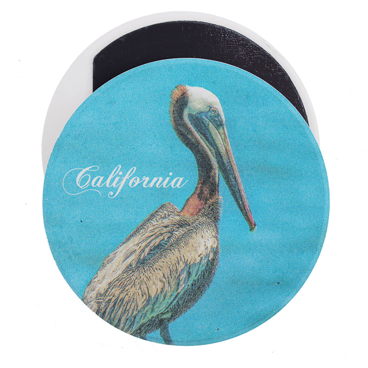 California Pelican Car Coaster & Magnet - Cup Holder Souvenir Coasters -  California Seashell Co