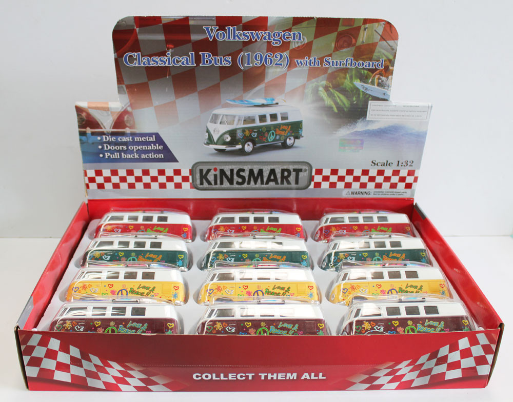 1962 VW Classic Bus Hippie Die Cast Car - 1 Dozen - California