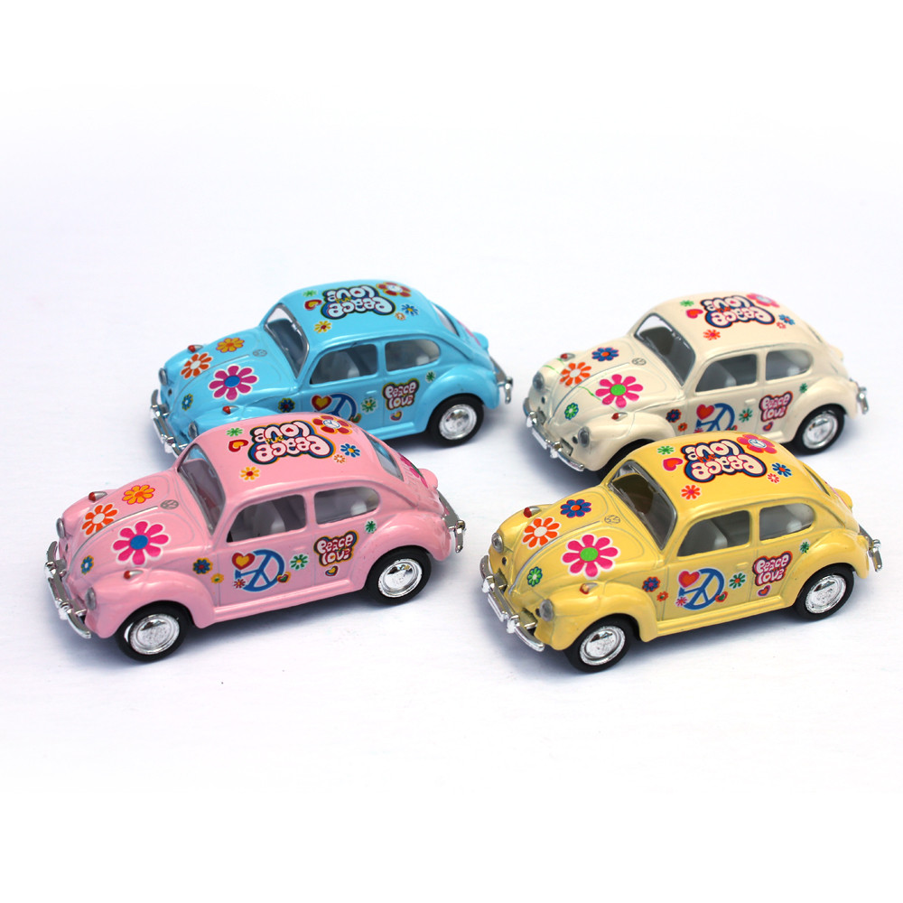 1967 VW Classic Beetle Flower Die Cast Car - 1:64 Scale - 1 Dozen