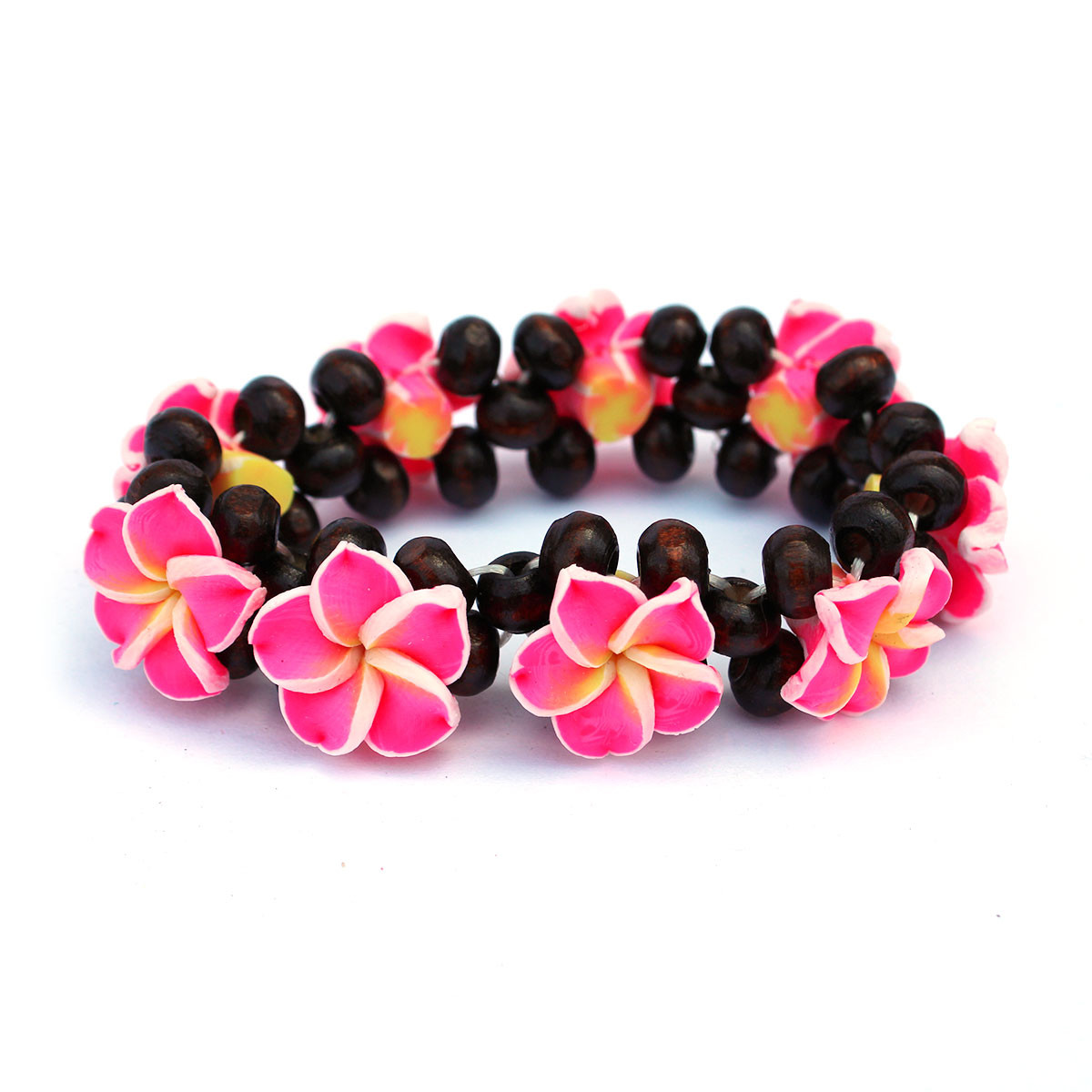 Fimo Flower Wood Bead Bracelet - Flower Jewelry - California