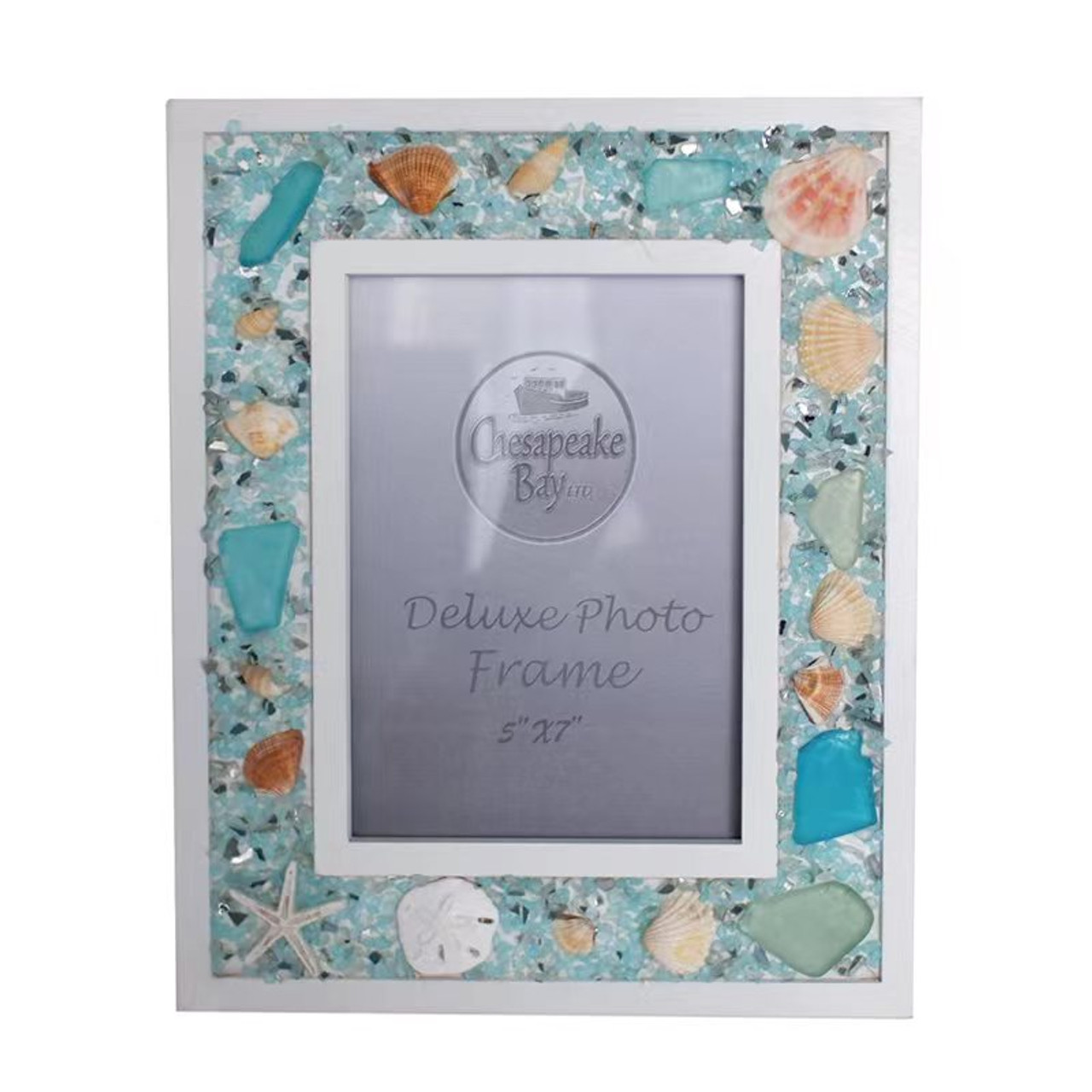 Sea Glass & Shells 5 x 7 Picture Frame - Coastal Sea Glass Decor -  California Seashell Company