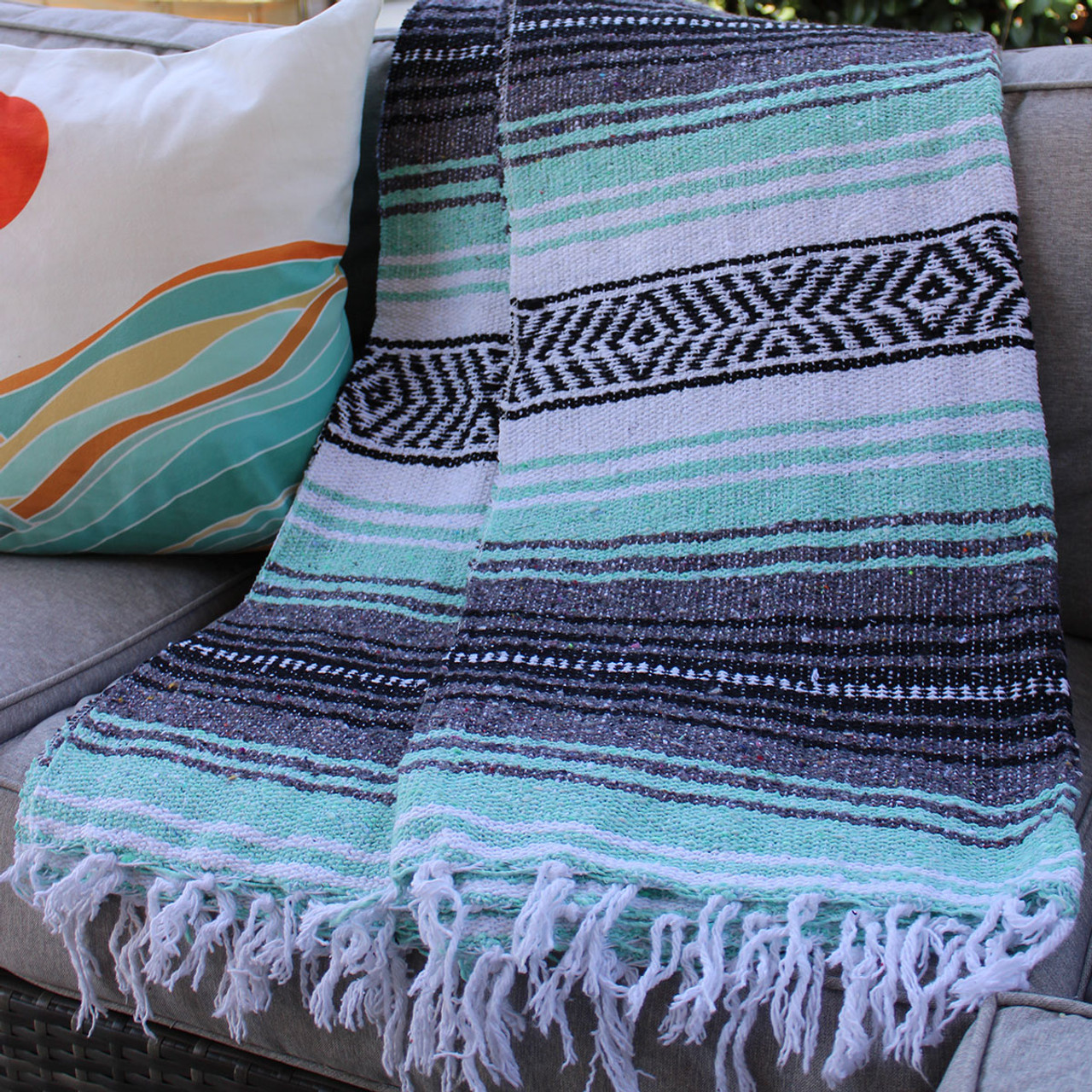 Mint Chip Yoga Blanket - Mexican Beach Blanket - California Seashell Com