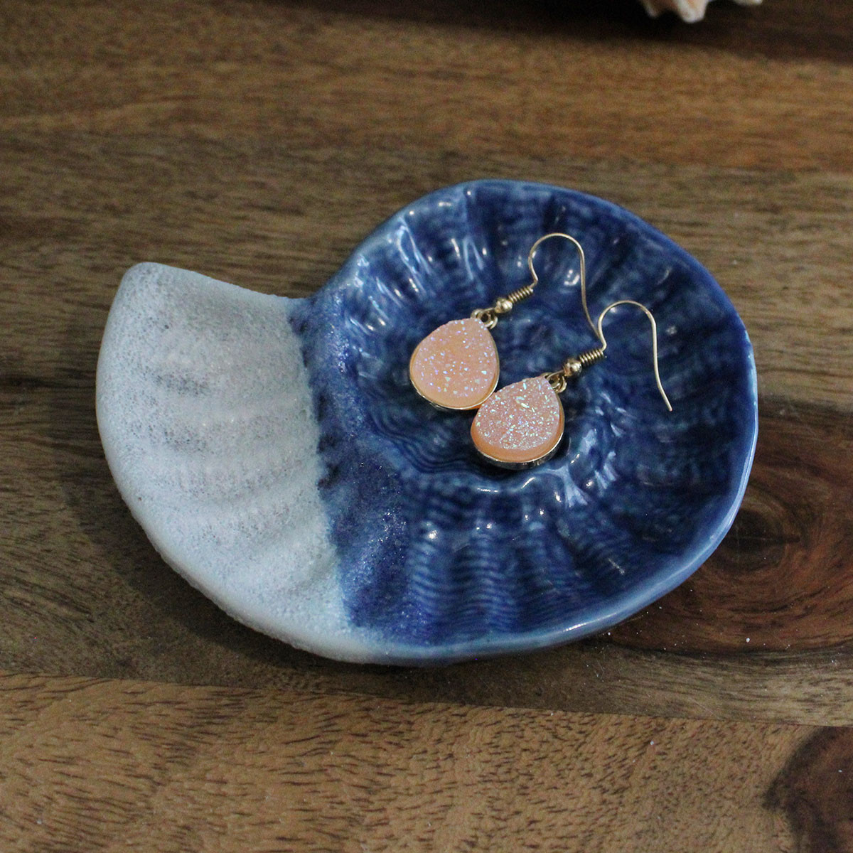 Ceramic Nautilus Shell Jewelry Holder - Coastal Wedding Favor