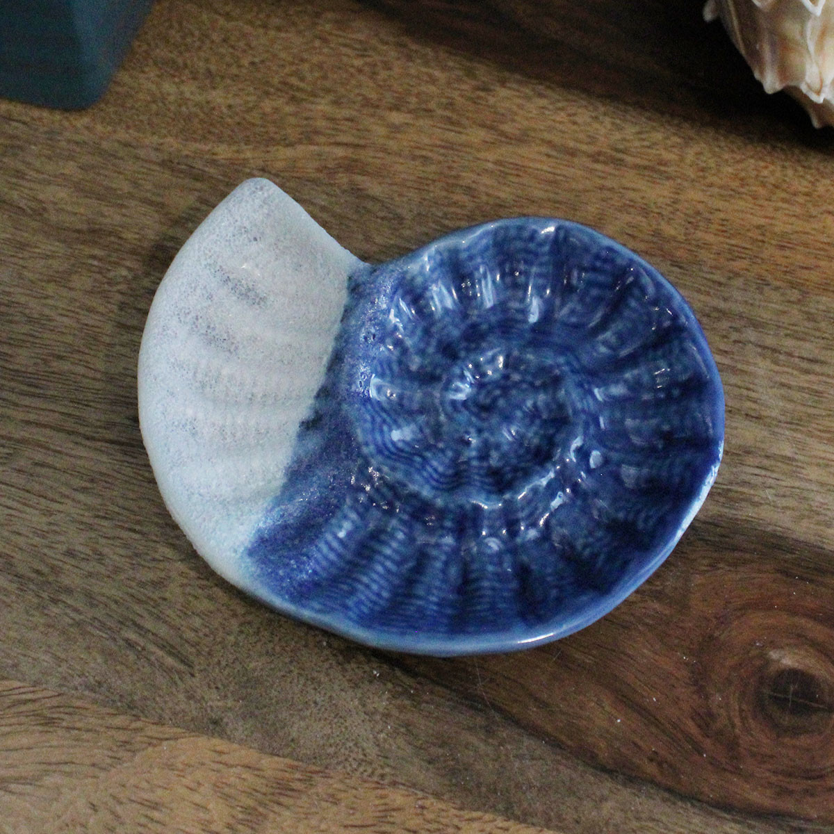 Ceramic Nautilus Shell Jewelry Holder - Coastal Wedding Favor