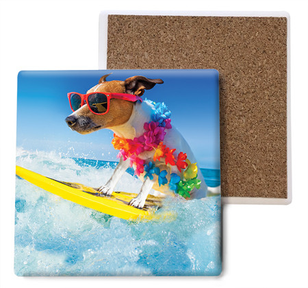 Surfing Dog with Sunglasses Absorbent Beverage Coaster
