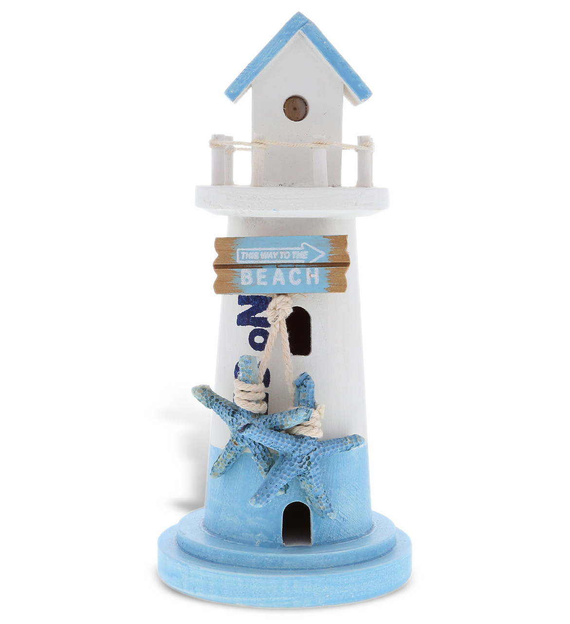 8.5" White & Blue Wood Lighthouse - Coastal Light House Decor ...