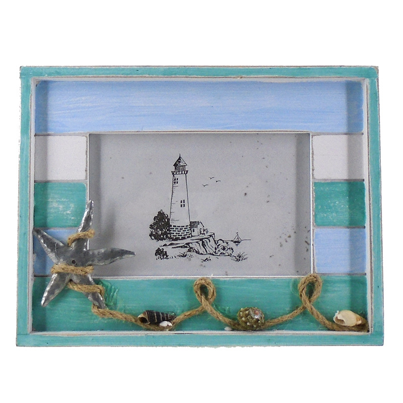 Fish Frames Coastal Stripe Picture Frame with Starfish - Coastal Beach Decor ...