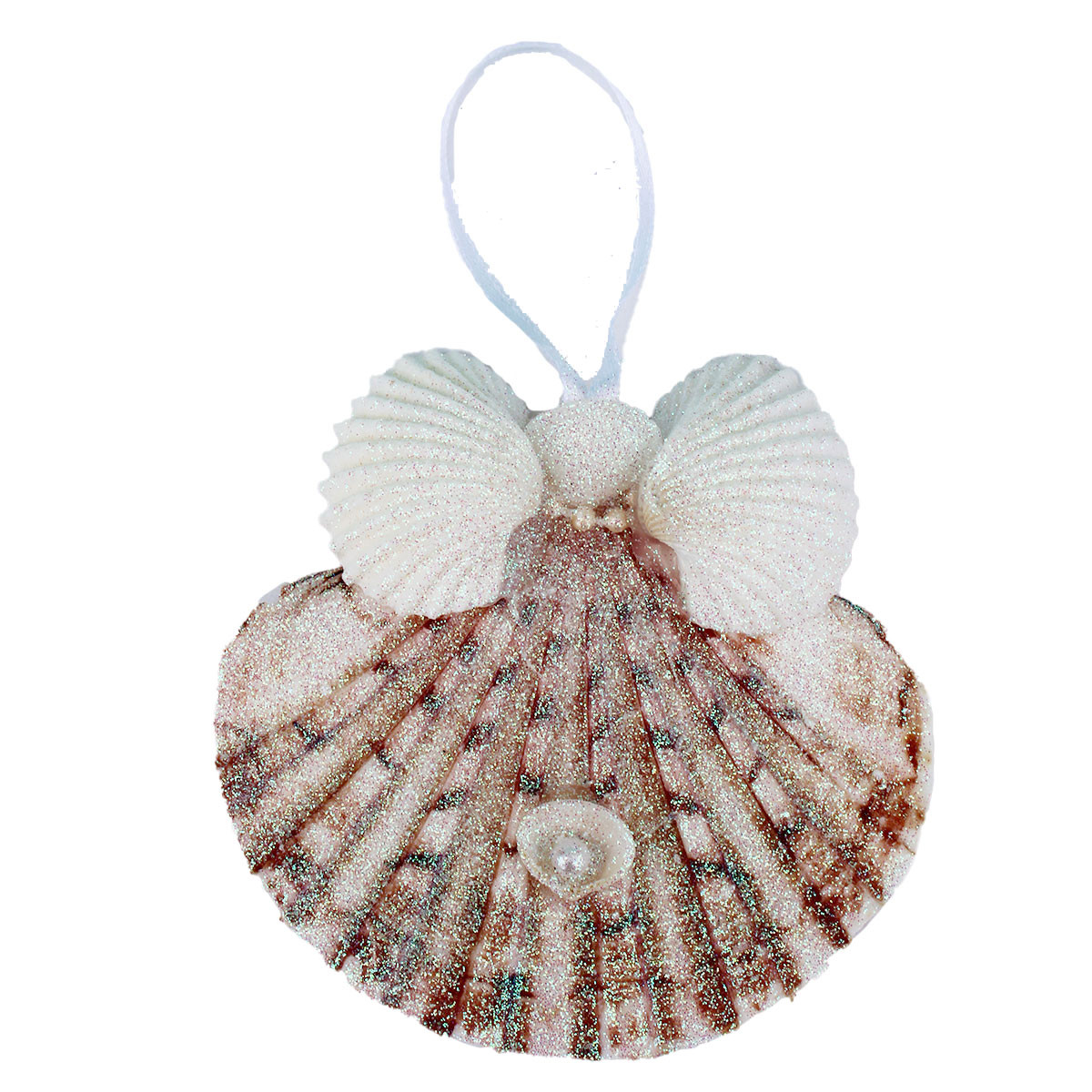 Flat Pectin Shell Angel Christmas Ornament with Arca Wings - Beach