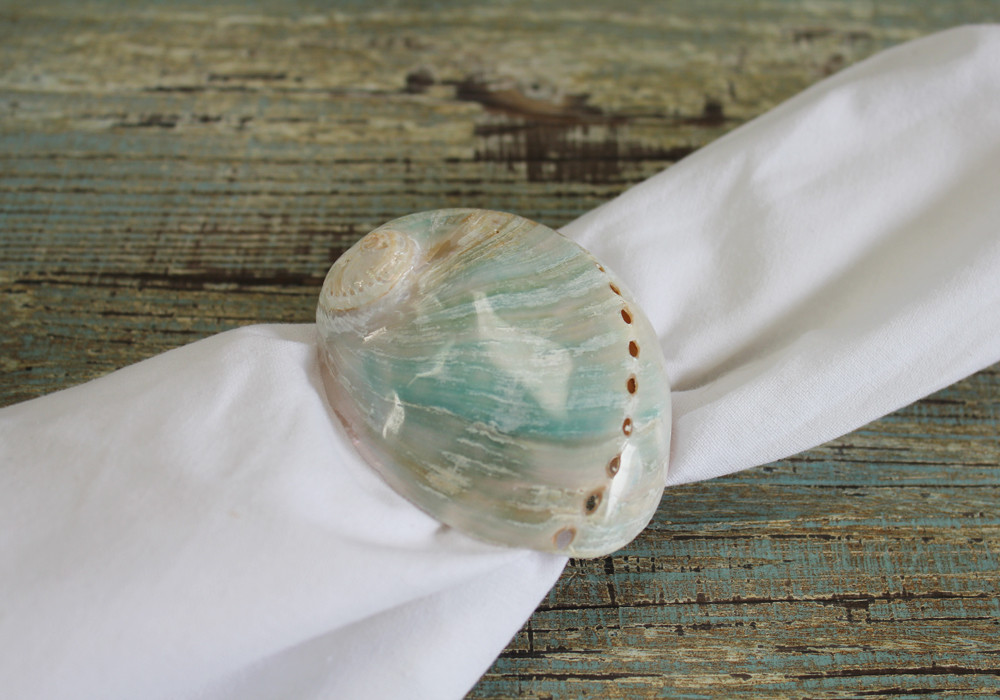 Polished Green Abalone Napkin Ring Handcrafted Shell Decor Beach