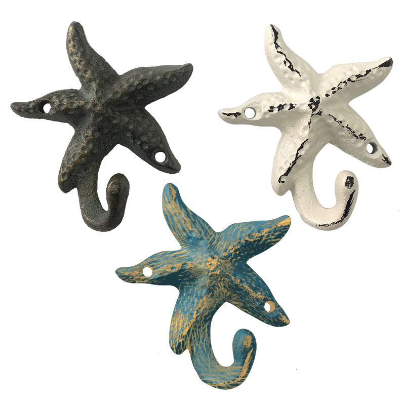 Blue Starfish Metal Wall Hook Coastal Key Ring or Towel Hanger