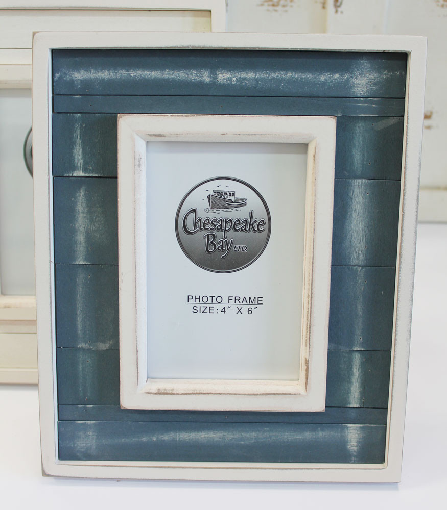 Wood Blue & White 4x6 Shutter Style Picture Frame ...