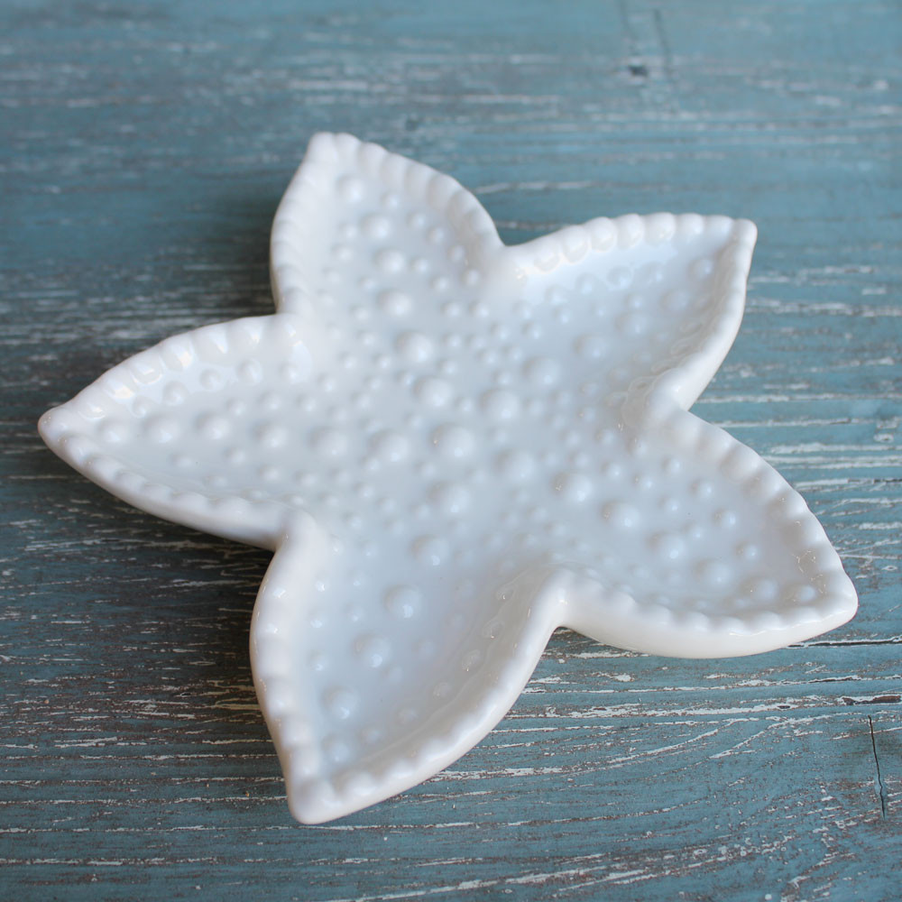White Ceramic Starfish Plate Coastal Appetizer Or Salad Plate