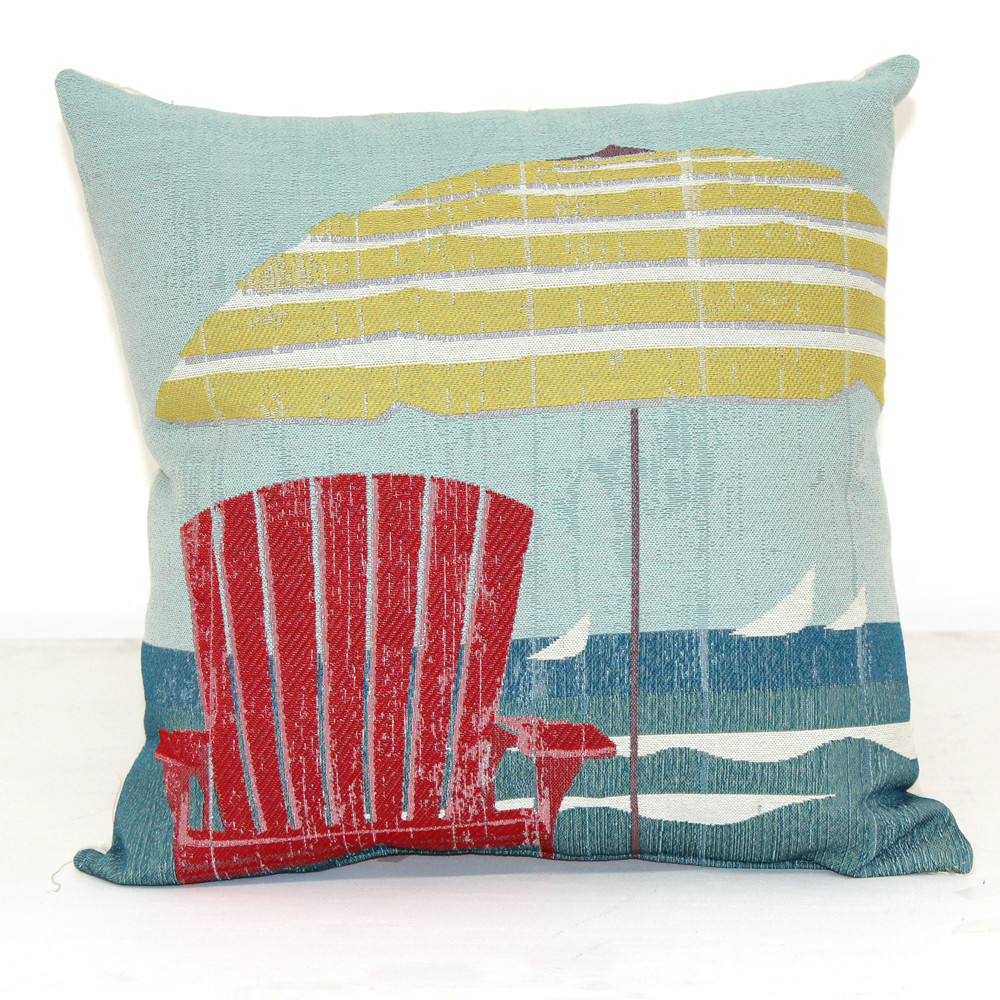 Red Beach Chair Throw Pillow Coastal Home Decor Accent