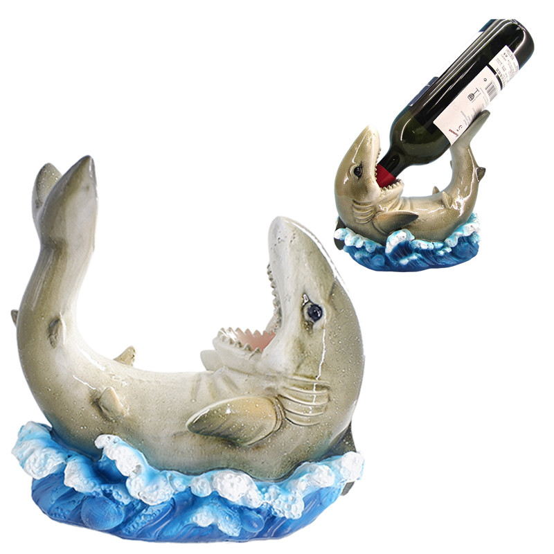 Image showcasing Shark Wine Bottle Holder - Nautical Bar Decor - California Seashell Co