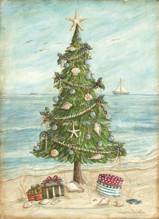 Santa Claus on the Beach Holiday Cards Coastal Christmas Stationery