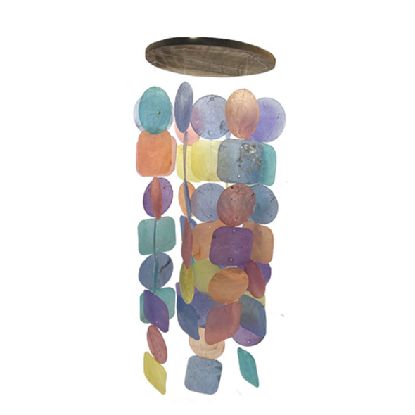 Small Rainbow Circle & Square Capiz Shell Chimes - Coastal Wind