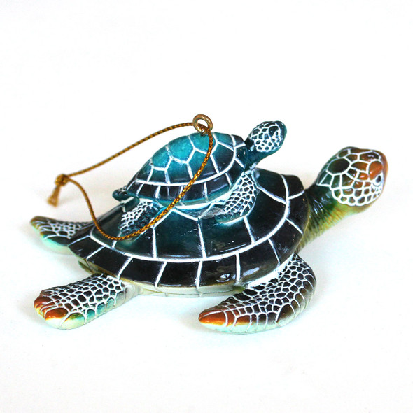 Blue Mom & Baby Sea Turtle Ornament Back
