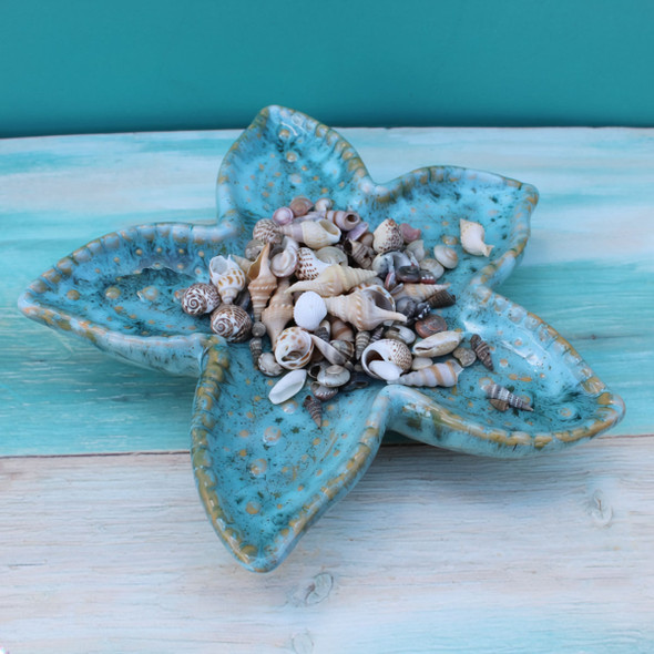 Large Blue Starfish Dish with Shells