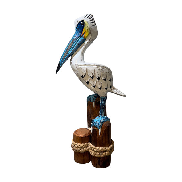 Pelican with Blue Accents on Piling
