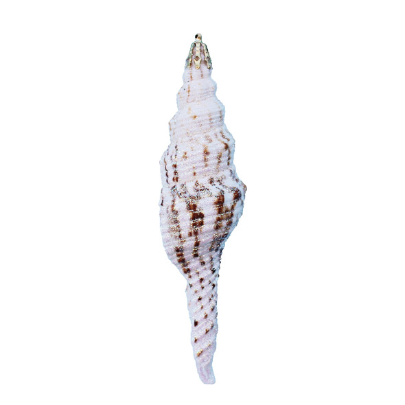 Small Brown & White Spindle Shell Glitter Christmas Ornament