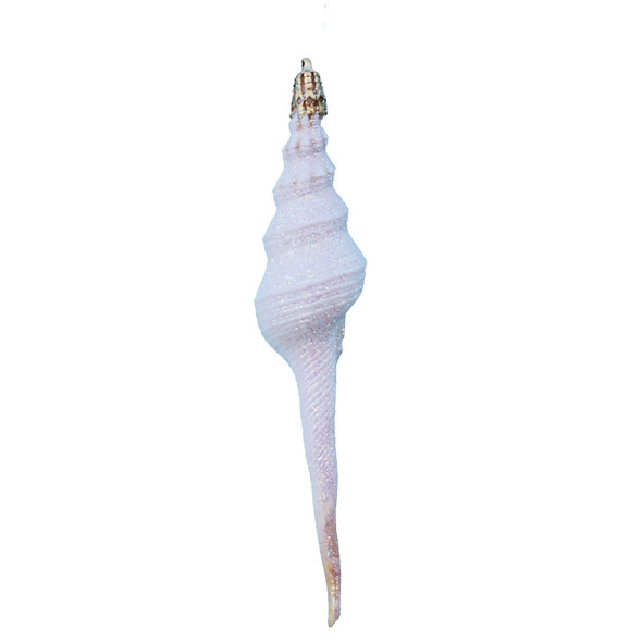 Small White Spindle Shell Glitter Ornament