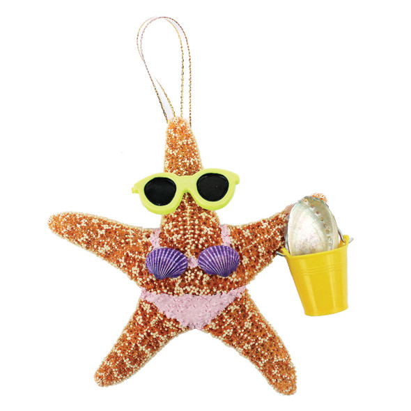 Beach Bucket Girl Starfish Ornament Light Pink Bikini