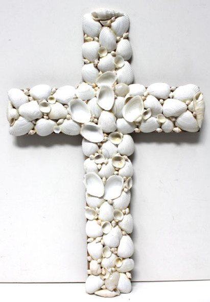 16" Large White Seashell Cross