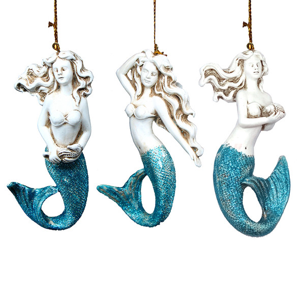 Blue Tail Mermaid Ornament Set