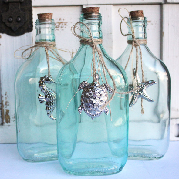 Glass Bottles with Pewter Sealife Charms